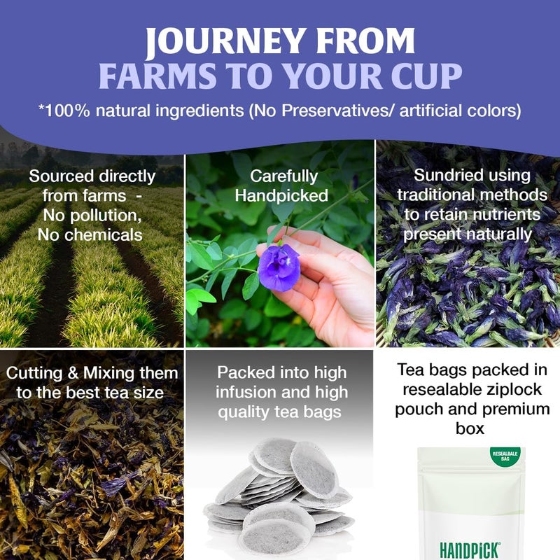 HANDPICK Butterfly Pea Flower Herbal Tea - 100 Bags - Image 5